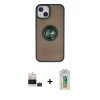 MARSİLYAN™- iPhone 15 Kılıf Yörünge Çizgi - Siyah Polymer Nano Ekran Koruyucu + Bilvis Titan Kamera Lens - PE