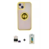 MARSİLYAN™- iPhone 15 Kılıf Yörünge Çizgi - Siyah Polymer Nano Ekran Koruyucu + Bilvis Titan Kamera Lens - PE