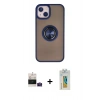 MARSİLYAN™- iPhone 15 Kılıf Yörünge Çizgi - Siyah Polymer Nano Ekran Koruyucu + Bilvis Titan Kamera Lens - PE