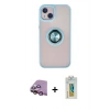MARSİLYAN™- iPhone 15 Kılıf Yörünge Çizgi - Siyah Polymer Nano Ekran Koruyucu + Raze Metal Kamera Lens - PE
