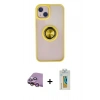 MARSİLYAN™- iPhone 15 Kılıf Yörünge Çizgi - Siyah Polymer Nano Ekran Koruyucu + Raze Metal Kamera Lens - PE