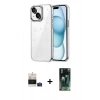 MARSİLYAN™- iPhone 15 Kılıf Yörünge Form - Siyah 360 Mat Full Body Arka Koruyucu + Bilvis Titan Kamera Lens - PE