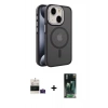 MARSİLYAN™- iPhone 15 Kılıf Yörünge Klasik - Şeffaf 360 Full Body Arka Koruyucu + Bilvis Titan Kamera Lens - PE