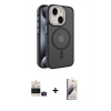 MARSİLYAN™- iPhone 15 Kılıf Yörünge Klasik - Siyah Bilvis 3D Mat Cam Ekran Koruyucu + Bilvis Titan Kamera Lens - PE