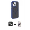 MARSİLYAN™- iPhone 15 Kılıf Yörünge Klasik - Siyah Bilvis 3D Mat Cam Ekran Koruyucu + PVD Metal Kamera Lens - YL