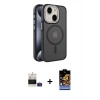 MARSİLYAN™- iPhone 15 Kılıf Yörünge Klasik - Siyah Buffer Hayalet Cam Ekran Koruyucu + Bilvis Titan Kamera Lens - PE