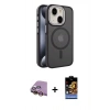 MARSİLYAN™- iPhone 15 Kılıf Yörünge Klasik - Siyah Buffer Hayalet Cam Ekran Koruyucu + Raze Metal Kamera Lens - SI