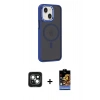 MARSİLYAN™- iPhone 15 Kılıf Yörünge Klasik - Siyah Buffer Hayalet Cam Ekran Koruyucu + PVD Metal Kamera Lens - YL