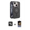 MARSİLYAN™- iPhone 15 Kılıf Yörünge Klasik - Siyah Buffer Hayalet Cam Ekran Koruyucu + PVD Metal Kamera Lens - YL