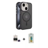 MARSİLYAN™- iPhone 15 Kılıf Yörünge Klasik - Siyah Polymer Nano Ekran Koruyucu + Bilvis Titan Kamera Lens - YL