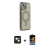 MARSİLYAN™- iPhone 15 Kılıf Zirve Doku Prime - Siyah Buffer Hayalet Cam Ekran Koruyucu + PVD Metal Kamera Lens - YL
