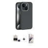 MARSİLYAN™- iPhone 15 Kılıf Zirve Modern Prime - Siyah Bilvis 3D Mat Cam Ekran Koruyucu + Pembe Bilvis Titan Kamera Lens