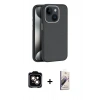 MARSİLYAN™- iPhone 15 Kılıf Zirve Modern Prime - Siyah Bilvis 3D Mat Cam Ekran Koruyucu + PVD Metal Kamera Lens - TU