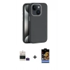 MARSİLYAN™- iPhone 15 Kılıf Zirve Modern Prime - Siyah Buffer Hayalet Cam Ekran Koruyucu + Bilvis Titan Kamera Lens - PE
