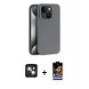 MARSİLYAN™- iPhone 15 Kılıf Zirve Modern Prime - Siyah Buffer Hayalet Cam Ekran Koruyucu + PVD Metal Kamera Lens - YL
