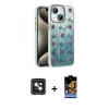 MARSİLYAN™- iPhone 15 Kılıf Zirve Modern Prime - Siyah Buffer Hayalet Cam Ekran Koruyucu + PVD Metal Kamera Lens - YL