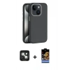 MARSİLYAN™- iPhone 15 Kılıf Zirve Modern Prime - Siyah Buffer Hayalet Cam Ekran Koruyucu + PVD Metal Kamera Lens - YL