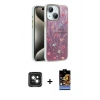 MARSİLYAN™- iPhone 15 Kılıf Zirve Modern Prime - Siyah Buffer Hayalet Cam Ekran Koruyucu + PVD Metal Kamera Lens - YL