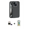 MARSİLYAN™- iPhone 15 Kılıf Zirve Modern Prime - Siyah Polymer Nano Ekran Koruyucu + Bilvis Titan Kamera Lens - PE