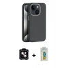 MARSİLYAN™- iPhone 15 Kılıf Zirve Modern Prime - Siyah Polymer Nano Ekran Koruyucu + PVD Metal Kamera Lens - TU