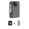 MARSİLYAN™- iPhone 15 Kılıf Zirve Modern Prime - Siyah Polymer Nano Ekran Koruyucu + PVD Metal Kamera Lens - TU