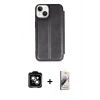 MARSİLYAN™- iPhone 15 Kılıf Zirve Yansıma Serisi - Siyah Bilvis 3D Mat Cam Ekran Koruyucu + PVD Metal Kamera Lens - TU