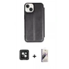 MARSİLYAN™- iPhone 15 Kılıf Zirve Yansıma Serisi - Siyah Bilvis 3D Mat Cam Ekran Koruyucu + PVD Metal Kamera Lens - YL