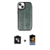 MARSİLYAN™- iPhone 15 Kılıf Zirve Yansıma Serisi - Siyah Buffer Hayalet Cam Ekran Koruyucu + Turuncu PVD Metal Kamera Lens