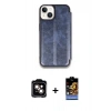 MARSİLYAN™- iPhone 15 Kılıf Zirve Yansıma Serisi - Siyah Buffer Hayalet Cam Ekran Koruyucu + Turuncu PVD Metal Kamera Lens