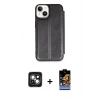 MARSİLYAN™- iPhone 15 Kılıf Zirve Yansıma Serisi - Siyah Buffer Hayalet Cam Ekran Koruyucu + Yeşil PVD Metal Kamera Lens