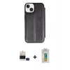 MARSİLYAN™- iPhone 15 Kılıf Zirve Yansıma Serisi - Siyah Polymer Nano Ekran Koruyucu + Bilvis Titan Kamera Lens - PE