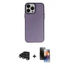 MARSİLYAN™- iPhone 15 Pro Kılıf Ahenk Çizgi Prime - Siyah 3D Antistatik Mat Seramik Nano Ekran Koruyucu + Titanyum Gri Raze Metal Kamera Lens
