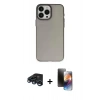 MARSİLYAN™- iPhone 15 Pro Kılıf Ahenk Çizgi Prime - Siyah 3D Antistatik Mat Seramik Nano Ekran Koruyucu + Raze Metal Kamera Lens - LT