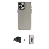 MARSİLYAN™- iPhone 15 Pro Kılıf Ahenk Çizgi Prime - Siyah Bilvis 3D Cam Ekran Koruyucu + Raze Metal Kamera Lens - TMGI
