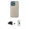 MARSİLYAN™- iPhone 15 Pro Kılıf Ahenk Çizgi Serisi - Şeffaf Pasifik Cam Ekran Koruyucu + Raze Metal Kamera Lens - SH