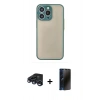 MARSİLYAN™- iPhone 15 Pro Kılıf Ahenk Çizgi Serisi - Siyah 3D Antistatik Hayalet Cam Ekran Koruyucu + Raze Metal Kamera Lens - LT