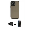 MARSİLYAN™- iPhone 15 Pro Kılıf Ahenk Çizgi Serisi - Siyah 3D Antistatik Hayalet Cam Ekran Koruyucu + Raze Metal Kamera Lens - SH
