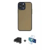 MARSİLYAN™- iPhone 15 Pro Kılıf Ahenk Çizgi Serisi - Siyah 3D Antistatik Seramik Nano Ekran Koruyucu + Raze Metal Kamera Lens - TMGI