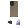 MARSİLYAN™- iPhone 15 Pro Kılıf Ahenk Çizgi Serisi - Siyah Bilvis 5in1 5D Magic Hayalet Cam Ekran Koruyucu + Raze Metal Kamera Lens - LT