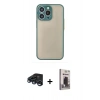 MARSİLYAN™- iPhone 15 Pro Kılıf Ahenk Çizgi Serisi - Siyah Bilvis Hayalet Cam Ekran Koruyucu + Raze Metal Kamera Lens - LT