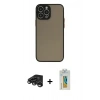MARSİLYAN™- iPhone 15 Pro Kılıf Ahenk Çizgi Serisi - Siyah Polymer Nano Ekran Koruyucu + Titanyum Gri Raze Metal Kamera Lens
