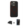 MARSİLYAN™- iPhone 15 Pro Kılıf Ahenk Form Serisi - Siyah 3D Antistatik Hayalet Cam Ekran Koruyucu + Raze Metal Kamera Lens - TMGI