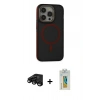 MARSİLYAN™- iPhone 15 Pro Kılıf Ahenk Form Serisi - Siyah Polymer Nano Ekran Koruyucu + Raze Metal Kamera Lens - SH