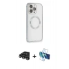 MARSİLYAN™- iPhone 15 Pro Kılıf Ahenk Işık Serisi - Siyah 3D Antistatik Cam Ekran Koruyucu + Raze Metal Kamera Lens - TMGI