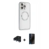 MARSİLYAN™- iPhone 15 Pro Kılıf Ahenk Işık Serisi - Siyah 3D Antistatik Hayalet Cam Ekran Koruyucu + Raze Metal Kamera Lens - LT
