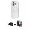 MARSİLYAN™- iPhone 15 Pro Kılıf Ahenk Işık Serisi - Siyah 3D Antistatik Mat Seramik Nano Ekran Koruyucu + Raze Metal Kamera Lens - TMGI