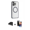 MARSİLYAN™- iPhone 15 Pro Kılıf Ahenk Işık Serisi - Siyah 3D Antistatik Mat Seramik Nano Ekran Koruyucu + Raze Metal Kamera Lens - GS