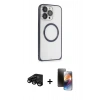 MARSİLYAN™- iPhone 15 Pro Kılıf Ahenk Işık Serisi - Siyah 3D Antistatik Mat Seramik Nano Ekran Koruyucu + Raze Metal Kamera Lens - SH