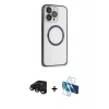 MARSİLYAN™- iPhone 15 Pro Kılıf Ahenk Işık Serisi - Siyah 3D Antistatik Seramik Nano Ekran Koruyucu + Raze Metal Kamera Lens - SH