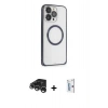 MARSİLYAN™- iPhone 15 Pro Kılıf Ahenk Işık Serisi - Siyah Bilvis 0.18mm Plus Cam Ekran Koruyucu + Gümüş Raze Metal Kamera Lens